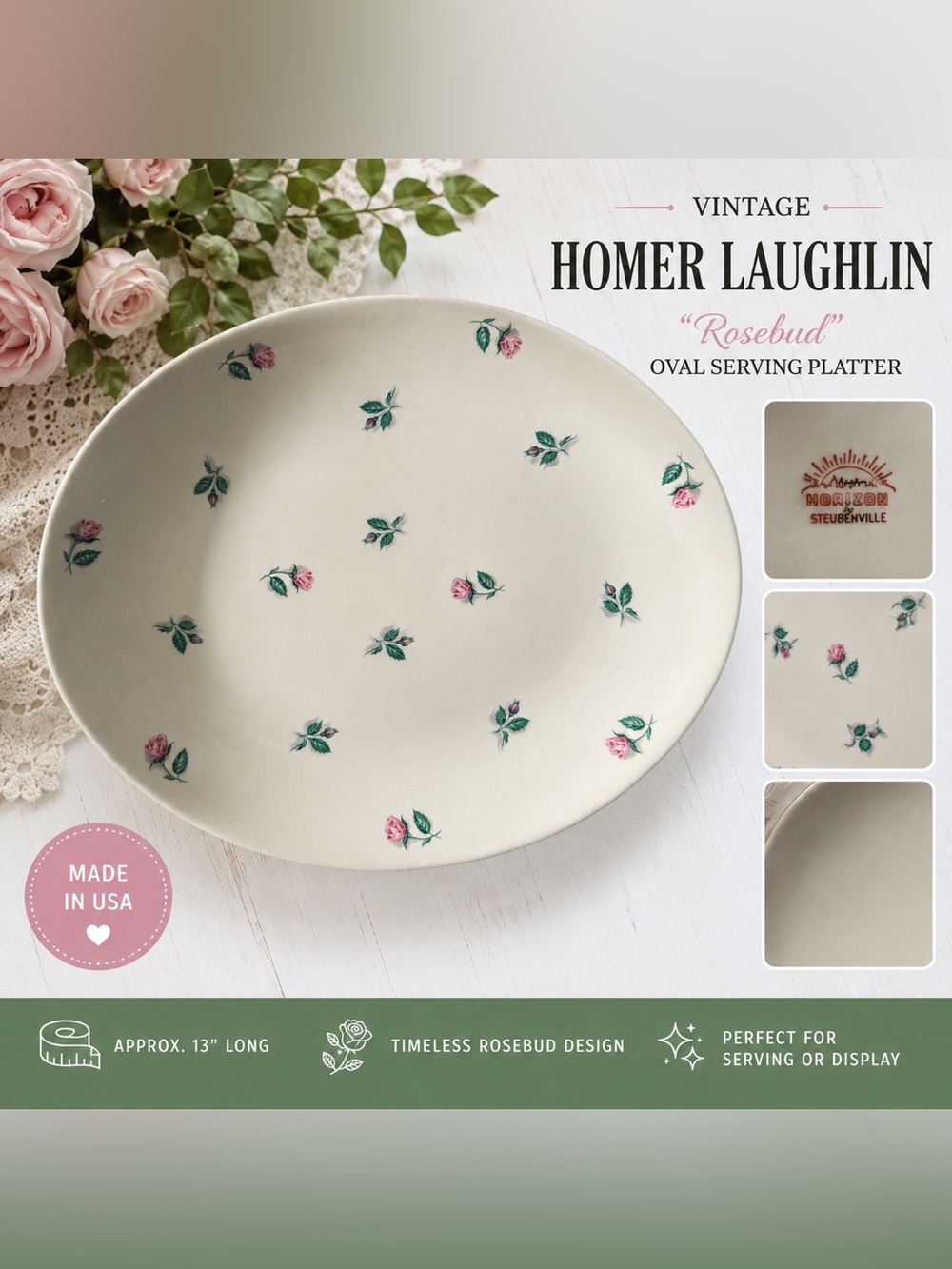 Vintage Homer Laughlin “Horizon” Pink Oval Serving Platter – Mid Century
